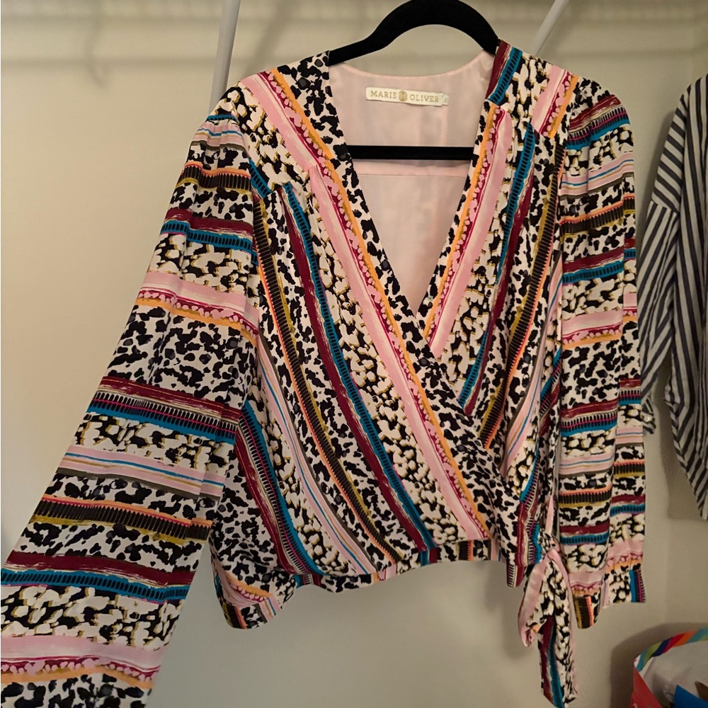 Marie Oliver Vibrant Striped Wrap Blouse
